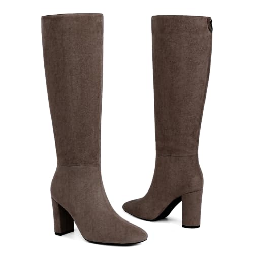 Image of Knee High Boots for Women Chunky Heel Rounded Toe Tall Boots | 2026 Fashion Winter Fall Boots for Women,Side Zipper PU Leather Long Dress Boots, Block Heel Tall Boots