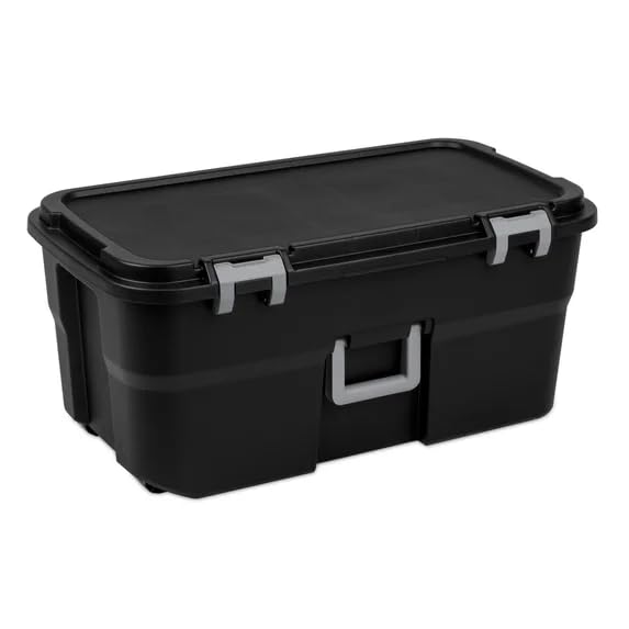 22 Gallon Extra Large Wheeled Footlocker Heavy Duty Plastic Storage Bins with Wheels and Lid Lockable Camp Trunk Container with Handle Lidded Storage Bin for Home Garage and Camping Black