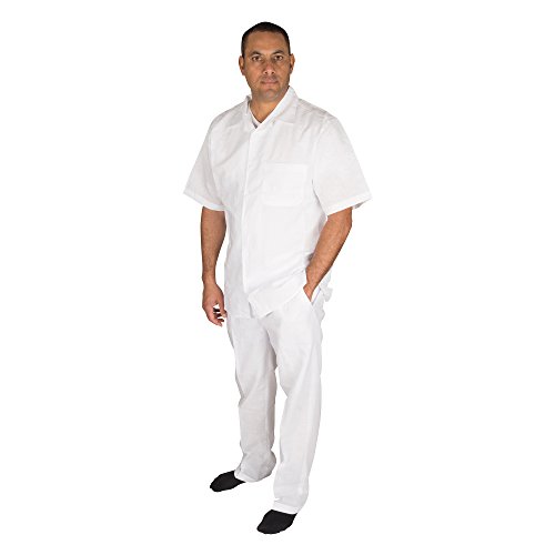 Vittorino Men's 100% Linen 2 Piece Walking Set with Long Pants and Short Sleeve Shirt, White, 40-36