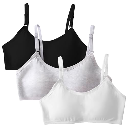 Amexo Sujetador Deportivo de Algodón para Niña, 3 Piezas, 9-14