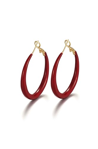 Ancora Red Hoop Earrings for Women Trendy 18K Gold Plated Minimalist Vintage Huggie Burgundy Hoop Earrings Hypoallergenic Sterling Silver Post Dainty Jewelry Gifts for Women Mother Daughter