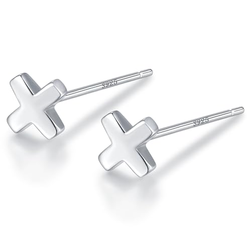 ピアス シルバー Silver925 クロス 十文字 金属アレルギー対応 小ぶり 小さい ミニ 控えめ シンプル (シルバー)