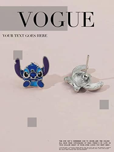 GAUEIOUR Stitch Earrings, Stitch Boy Cartoon Drip Oil Children's Earrings, Stitch Play Girls Dress Up Earrings Jewelry, Cute Stitch Boy Cartoon Earrings (Blue)