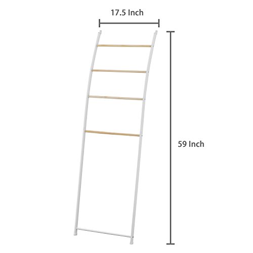 Mygift White Chrome-Plated Metal Wall Leaning Towel Rack Storage Ladder With 4 Rungs And Curved Design, Decorative Bath Towel Drying Stand With Top And Bottom Non-Slip Rubber Feet #TOP3