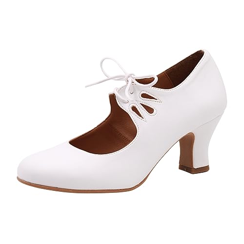 PASARELA   Zapatos de Baile Flamenco Napa Soft Color Blanco con Cordones para Mujer Soft Mujer Color: Blanco Talla: 38