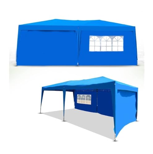 Defacto Pavillon 3x6m Faltpavillon Gartenzelt Partyzelt Garten Faltbar Polyester- PVC Beschichtung-100% wasserdicht 3- Seitenwand (3volle Wand in 3m und 1 Fenster) Inkl. Tragetasche BLAU