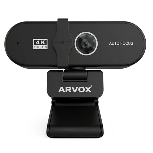 Image of ARVOX 2026 4K Webcam for PC & Laptop, Sony-Sensor, Privacy Shutter, 4K@30FPS & 1080P@60FPS, 360 Rotation, Autofocus, Built-in Microphone, USB Plug & Play for Video Calls, Streaming & Online Meetings