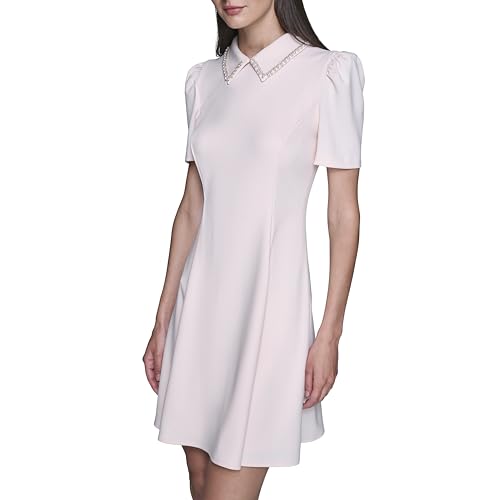 Image of Karl Lagerfeld Women's Short Puff Sleeve Embellished Collar A-line Mini Dress