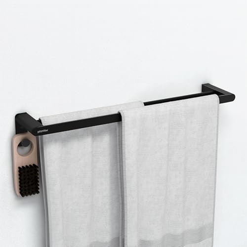 Image of Plantex Space Aluminium Dual Towel Rod for Bathroom /Towel Holder with Hooks /Bathroom Towel Holder /Towel Stand /Bathroom Accessories (Black) Pack of 1