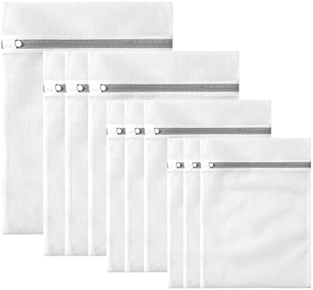 Mesh Laundry Bags for Delicates with Non Rust Zipper(10 Pack)-MDSXO White Delicate Laundry Wash Bags, Easy Fit Bra, Sock,Lingerie,Sneaker,Baby Laundry for Washing Machine Travel Storage[1XL/3L/3M/3S]