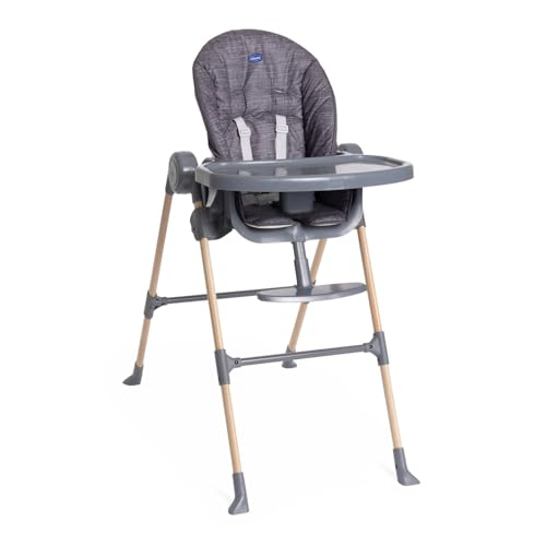 Chicco Polly Essential Trona para Niños, de 0 Meses a 15 Kg, 3 Posiciones de Reclinado, 7 Niveles de Altura, Reposapiés regulable, Cierre Compacto, Tejido de Poliéster Reciclado, Gris oscuro