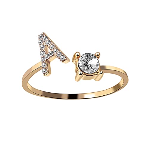 AVRYN Bague for Femme, Bague de Doigt, Ensemble de bagues, bagues AZ Lettre Ouverture réglable bagues en Or for Femmes Couple Alphabet initiales Bague Bijoux de Mariage (Color : Gold)