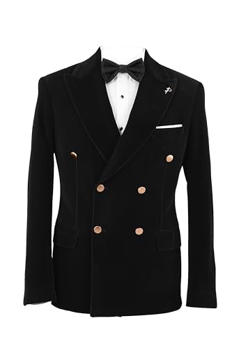 Men's Double Breated Velvet Blazer Jacket Slim Fit Tuxedo Suit Blazer Sport Coat for Wedding Prom Dinner Party