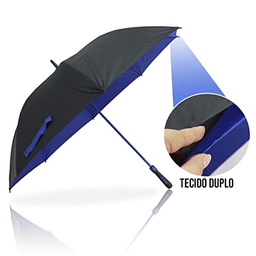 Guarda Chuva Automático Preto Tecido Duplo Grande Reforçado com Hastes de Fibra de Vidro