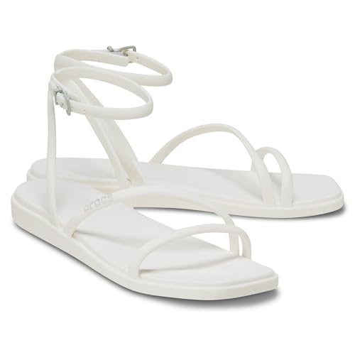 Crocs Sandales plates Miami avec sangle de cheville pour femme, craie, taille 36, craie, 34/35 EU