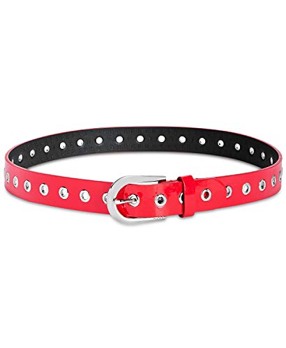 DKNY Spazzolato Grommeted Belt Red Silver Size S