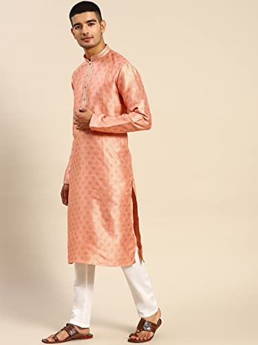 Image of Rajubhai Hargovindas Men's Silk Kurta With Ethnic Motifs Work Woven Design