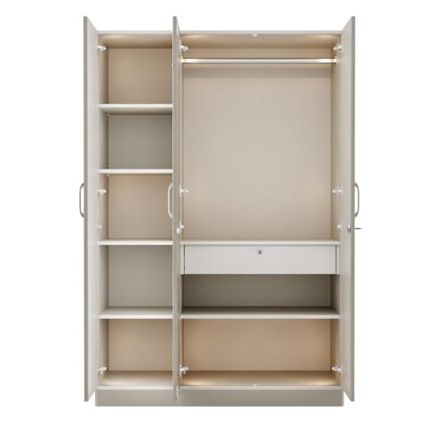 Image of Wakefit Wardrobe for Bedroom | 3 Yr Warranty | Cupboard for Bedroom, Almirah, Wooden Wardrobe, Comes with LED light, Storage Drawer, Mirror & Hanger, Density:680-750kg /m, Free Installation(Tyrian-CB)