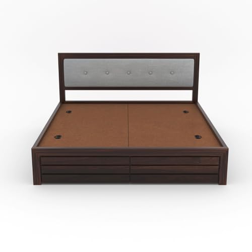 Image of Furniture Sheesham Wood Euro King Size Bed with Box Storage for Bedroom Solid Wood King Box Bed | Finish Color - Walnut, DIY