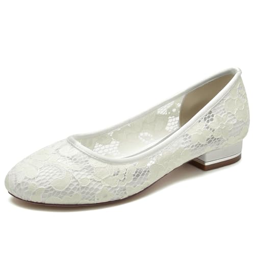 Women's lace Wedding Shoes, Ballet Flats, Slip-on Bridal Evening Work Shoes