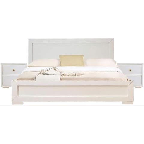 Camden Isle Trent Wooden Platform Bed in White, Queen with 2 Nightstands Cover