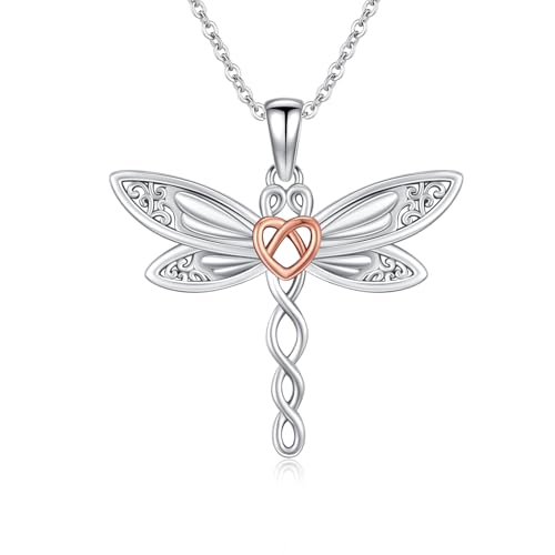 MEDWISE Celtic Dragonfly Necklace for Women 925 Sterling Silver Celtic Pendant Animal Necklace Dragonfly Jewelry Gifts for Women Mom