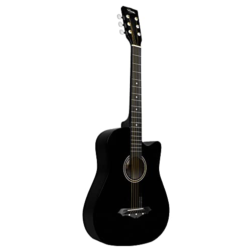 Henrix 38C 38 Inch Cutaway Basswood Acoustic Guitar With Dual Action Truss Rod, Gigbag, Picks, String Set, String Winder, Strap, Polishing Cloth & Ebook - Black (Image - 3)