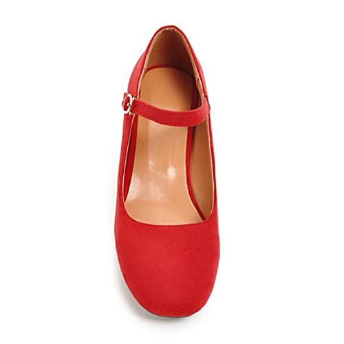 DEERBUNNY Elegant Womens Suede Chunky Block Heels Pumps Ankle Strap Round Toe Mary Jane Shoes Work Office Dress Shoes2