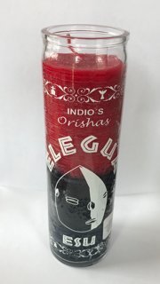 Elegua/esu 7-Day Glass Candle Red/Black Modern Indoor Spiritual/Religious Candle