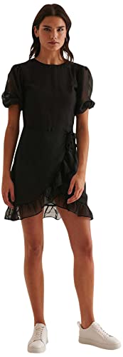 NA-KD Frilled Mini Dress Vestido Informal, Negro, 34 para Mujer