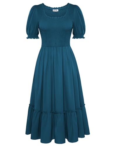 Festliche Kleid Damen Hochzeit A-Linie Korsett Kleid Damen Elegant Herbstkleid Damen Midi Blaugrün XL