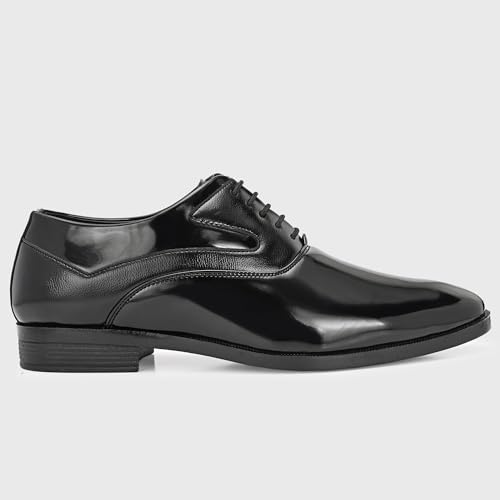 Image of Centrino Men's Formal Glossy Lace-Up Shoes | Patent Leather Oxford Dress Shoes|Comfortable Pointed Toe Formal Shoe| Stylish Looking Footwear for Formal Business Wedding & Office Shoes (9360)
