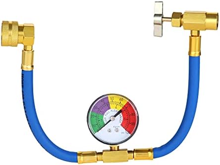 Aupoko R134A AC Refrigerant Charge Hose, 1/2’’ Acme Can Opener Tap Dispensing Valve, and Recharge Hose with Pressure Gauge, Fits for Car AC Air Conditioning Refrigerant