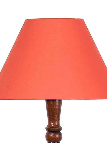 Image of Devansh Orange Cotton conical Wooden Floor lamp -19