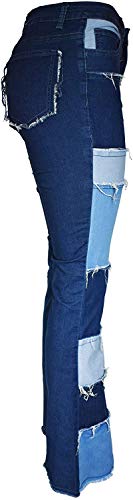 Women Patch Flare Jeans Bell Bottom Raw Hem Denim Ripped Trousers Slim Bootcut Jean Color Block Patchwork Pants Capris3