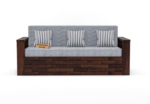 Image of Solid Sheesham Wooden Sofa Cums Bed with Mattresses for Living Room|Rosewood 3-Person Sofa Cums Bed for Bedroom Without Pillow (C-Walnut Finish)