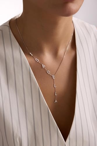 Lariat Name Necklace for Women, Personalized 18K Gold Long Y-Shaped Necklace with Letter Initial, Family Bridesmaid Mother's Day Jewelry Gift for Her2