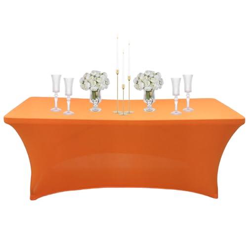 COSORO Nappe Rectangulaire Spandex Anti Tache,183cm Orange Nappe de Table Imperméables Lavable Extensible,pour Décoration Table de...
