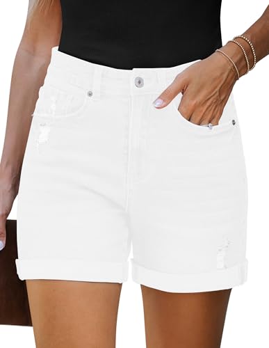 Roskiky Womens Denim Shorts Womens Shorts Jean Brilliant White S