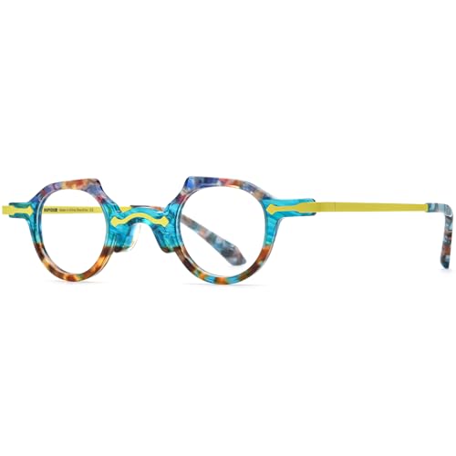Image of HEPIDEM Acetate Glasses Frame Alloy Temple Men Small Retro Round Eyeglasses Women Optical Spectacles