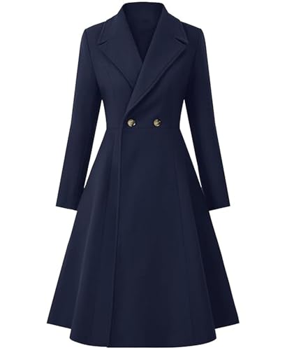 Trench long en laine haut de gamme manteau hiver boutonné coupe robe chic