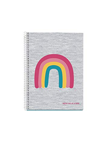 Miquelrius - Cuaderno Libreta Notebook Bright, Tapa Dura Cartón Forrado, A4, 4 Franjas de Color, 80 Hojas Cuadriculadas de 70 gramos, 4 Taladros