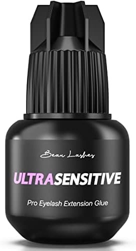 Sensitive Eyelash Extension Glue for Professionals | Low Humidity Strong Black Lash Adhesive for Long Lasting Semi Permanent Individual Lash Extensions – 3-4s Fast Drying / 6 Weeks Retention