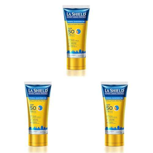 La Shield Pollution Protect SPF 50 Mineral Sunscreen Gel | PA+++ | Lightweight & Oil free | Moisture boost formula | Water resistant| All Skin types |Dermatologist Tested | 50g (Pack of 3)
