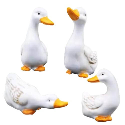 Estatua de jardín, adornos de pato, estatua de pato de resina 4 piezas, decoración realista del jardín de patos, figure de pato divertida, adornos de jardín para el estanque de paisajes micro musgo