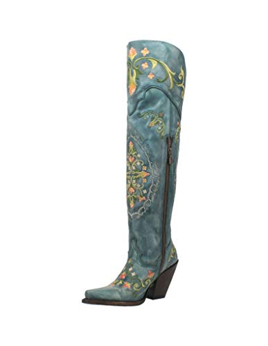 Dan Post Boots Womens Flower Child Snip Toe Dress Boots Over the Knee High Heel 3" & Up - Blue - Size 7.5 M