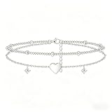Chaioe Bead Anklet for Women 925 Silver Adjustable Waterproof Simple Heart Chain Dainty 6mm Beads Multilayer Anklet Jewelry Gifts for Women Girls Silver-1