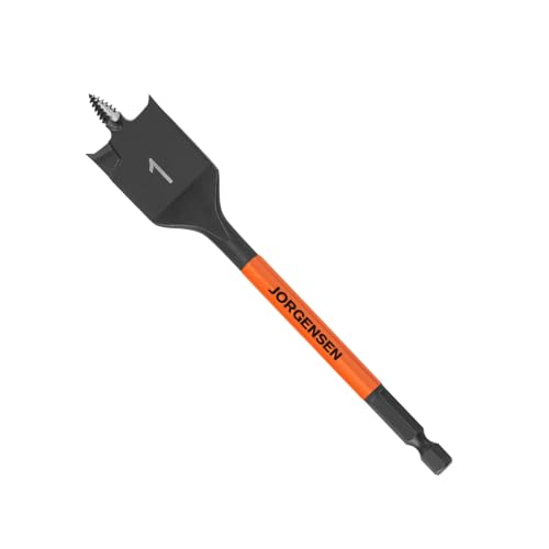 Image of Jorgensen 1 inch x 6 inch Spade Drill Bit, 1 /4 inch Hex Shank | High-Performance Carbon Steel Paddle Bit for Woodworking, Self-Feeding Threaded Tip