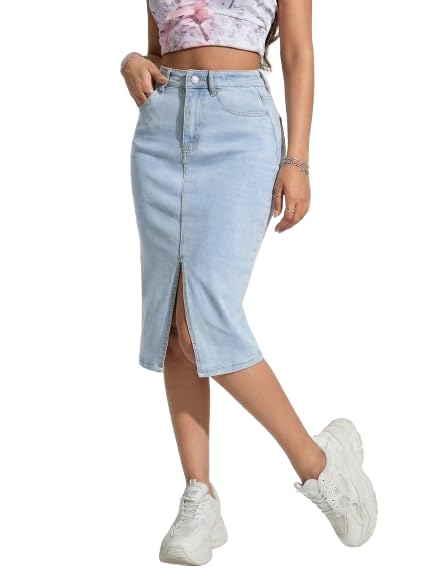 chalodia Women's High-Waist Flared Knee-Length Fashionable A-Line Denim Pencil Skirts-picture-4