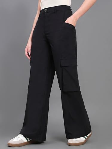Image of GO COLORS Mostlysane Collection Polyester Cargo Pant for Women | Lightweight, Mid Rise, 4 Pockets